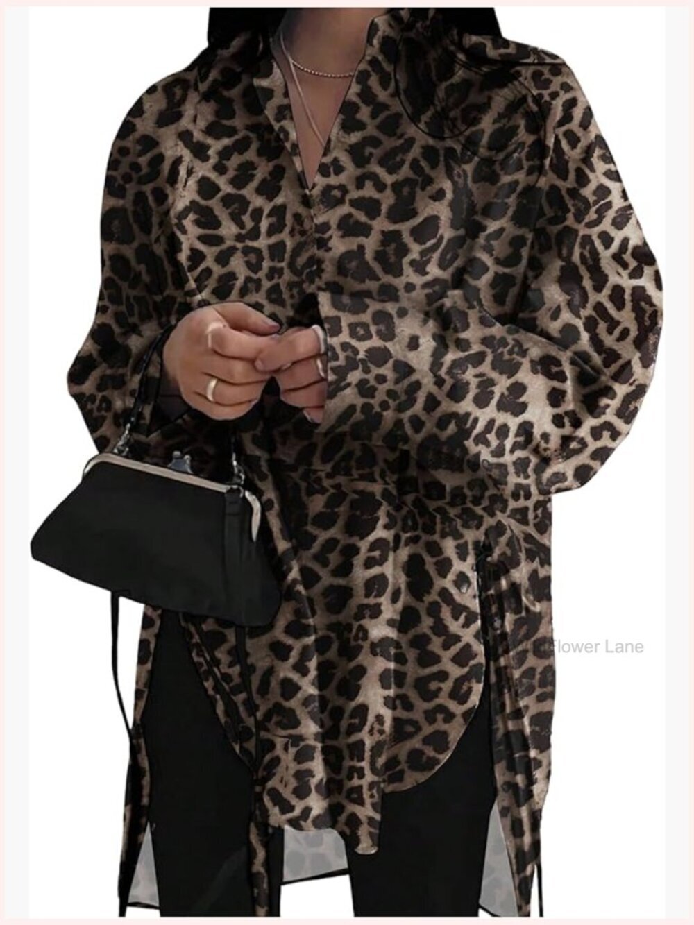 Oversized Button Front Tunic Tops Asymmetrical Hem Long Sleeve Blouses